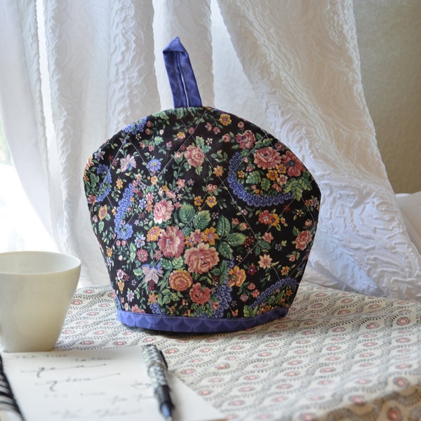 Insulated Teapot Cozy Quilted Fabric Tea Cover Thermal Tea Pot Warmer Black Pink Purple Rose Floral Small