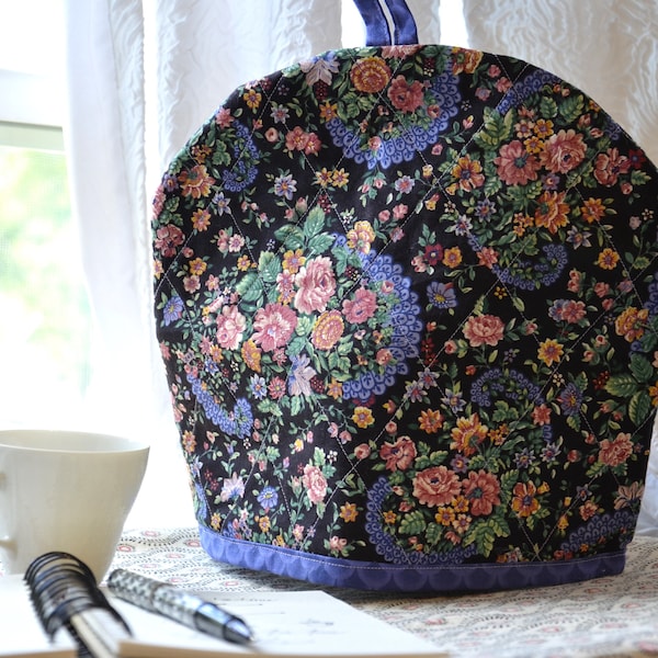 Insulated Teapot Cozy Quilted Fabric Tea Cover Thermal French Press Warmer Black Pink Purple Rose Floral Large