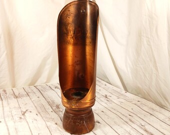 Vintage 1970s Copper Reflector Candle Holder Lantern Wind Screen Candlestick w/Black Iron Handle 10.5&quot;