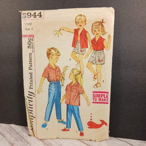 Simplicity Sewing Pattern #3944 Boy&#39;s and Girl&#39;s Short-Sleeve Shirt and Pants/Shorts Child Size 3 Vintage &#39;60s NEW NOS
