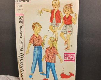 Vintage 1960s Simplicity 3944 Sewing Pattern: Child's Shirt & Pants Size 3