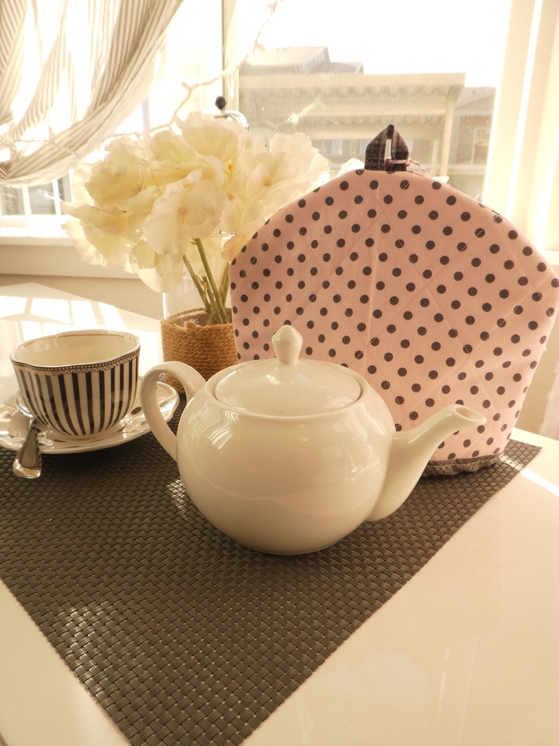 Teapot Cozy Thermal Tea Pot Cover Pink Gray Polka Dots Medium Etsy