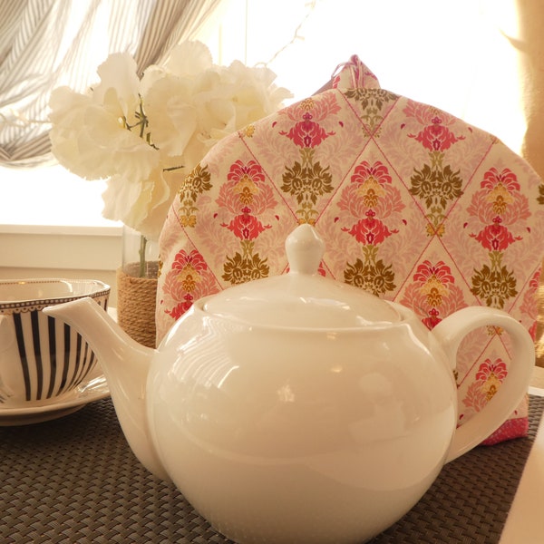 Teapot Cozy Thermal Tea Pot Cover Pink Green Floral Medallion Small