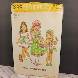 Simplicity Sewing Pattern #6299 Holly Hobbie Fashion Girl&#39;s Dresses 3 Styles Child Size 6 Vintage &#39;70s NEW NOS