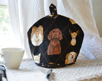 Insulated Teapot Cozy Quilted Fabric Tea Cover Thermal Tea Pot Warmer Black Brown Dog Breed Small