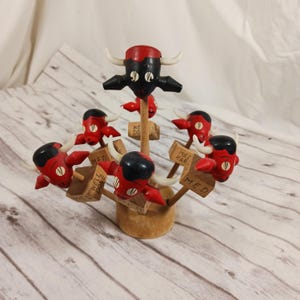 Vintage 1960s Japan 6 Wooden Steak/Meat Markers Rare to Well Center Cow Black Red White 6&quot; *READ