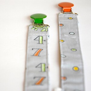 Baby Pacifier Clip Soother/Dummy/Binky Holder Orange Green Gray Numbers Dots Sea Creatures Cotton Fabric Metal Clip Elastic Loop Set of 2