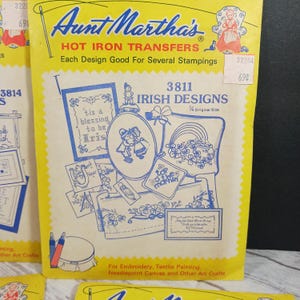Vintage &#39;50s Aunt Martha&#39;s Hot Iron Transfers #3811 Irish Designs NEW NOS Sealed