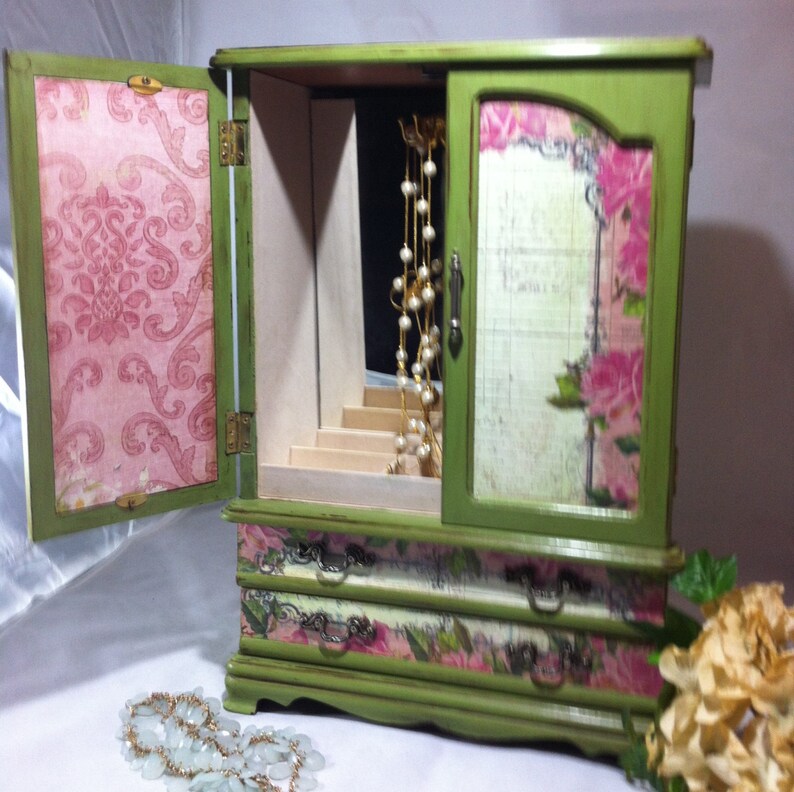Jewelry Box Armoire Green Large Jewelry Box Jewelry Etsy