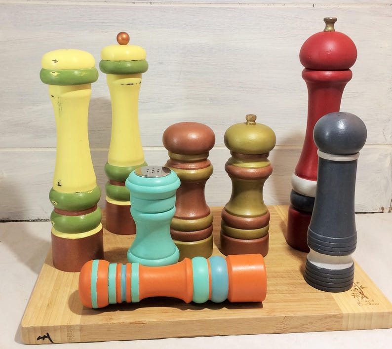 Turquoise Salt Shaker Hand Painted Cooking Accessories Gift for the Cook Spice Shakers Retro Colors Salt Shaker Turned Wood Salt Shaker
