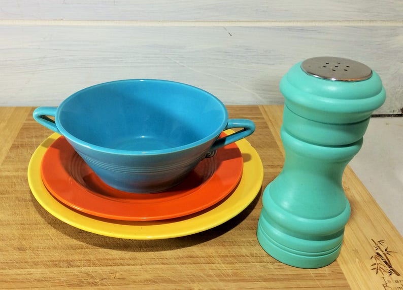 Turquoise Salt Shaker Hand Painted Cooking Accessories Gift for the Cook Spice Shakers Retro Colors Salt Shaker Turned Wood Salt Shaker