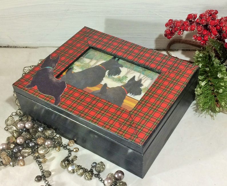 Plaid Jewelry Box Scottie Dogs Jewelry Keepsake Box Tartan Etsy