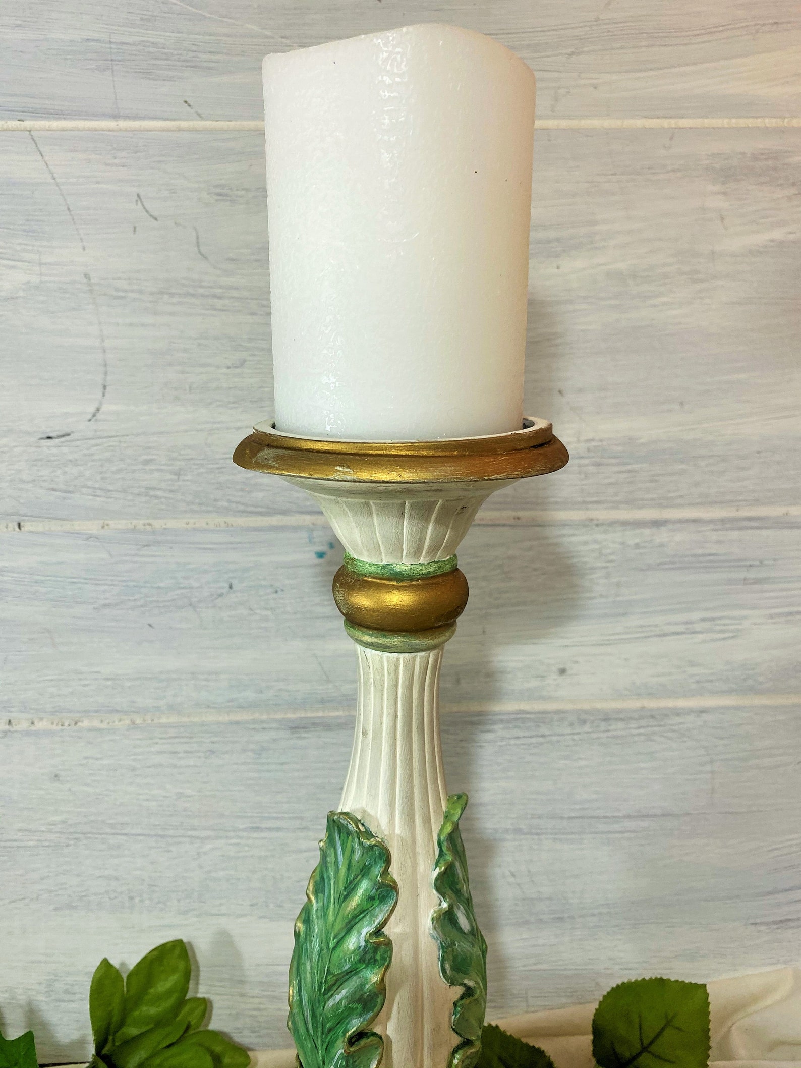 Pillar Candle Holder Leaf Motif Candlestick Carved Wood Leaf Etsy