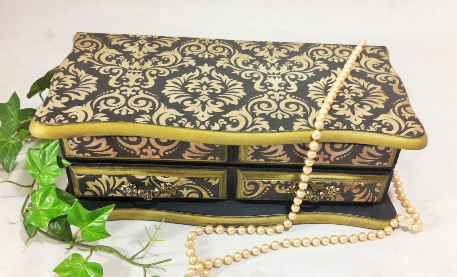 Black Damask Jewelry Box Men's Jewelry Organizer Gold Etsy
