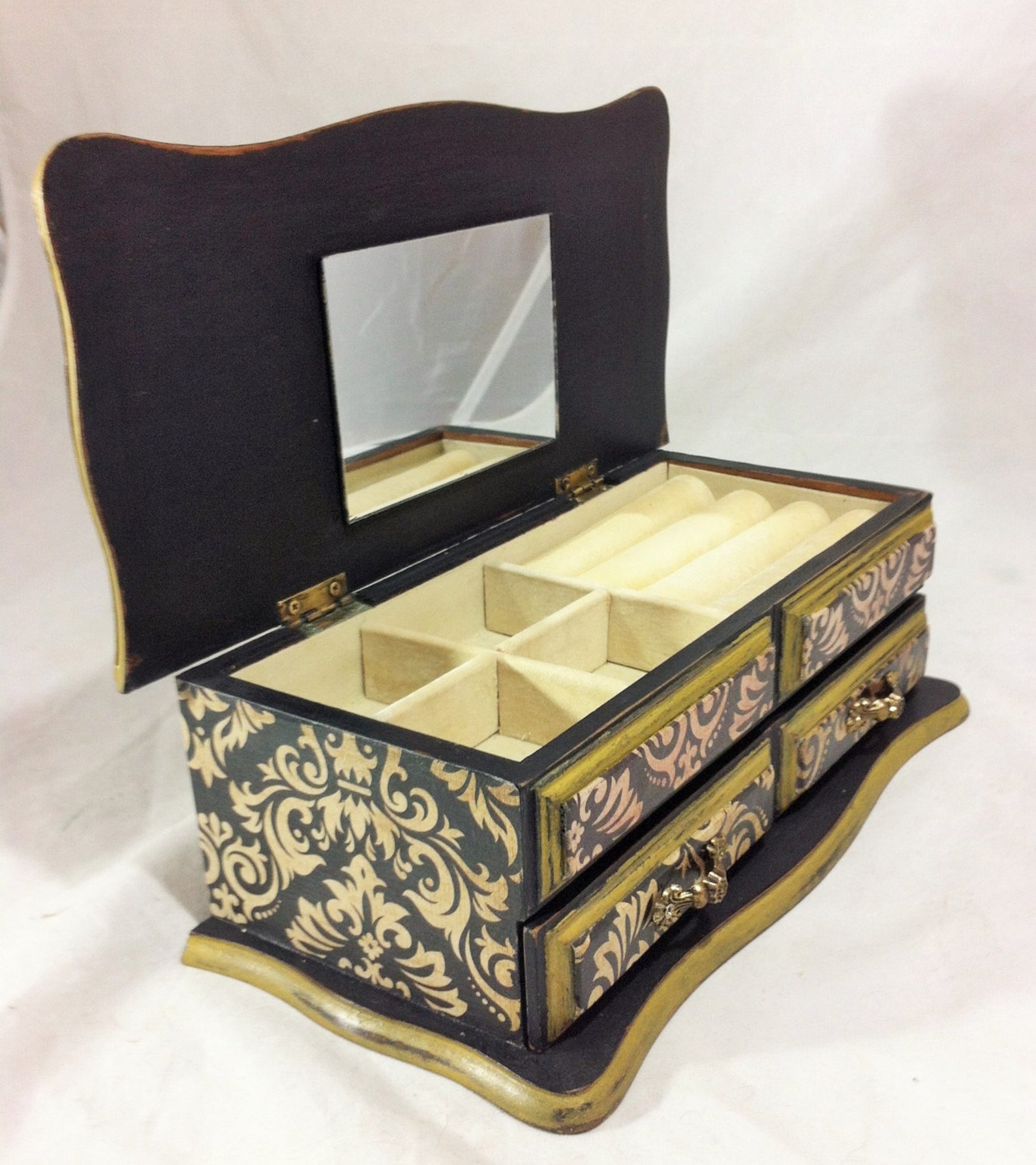 Black Damask Jewelry Box Men's Jewelry Organizer Gold Etsy