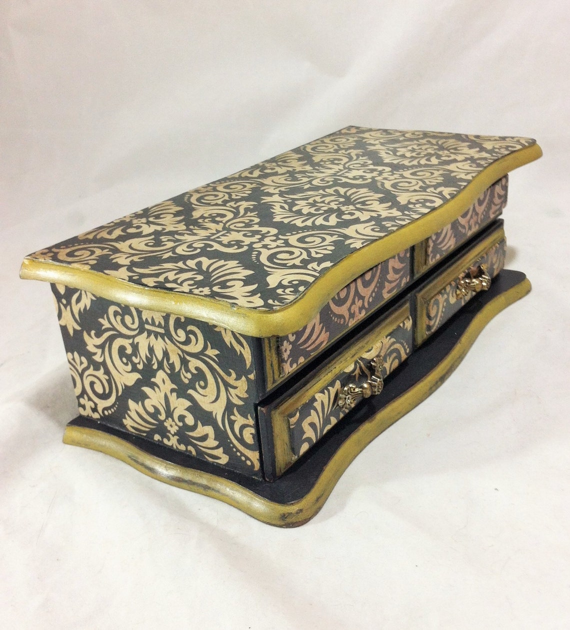 Black Damask Jewelry Box Men's Jewelry Organizer Gold Etsy