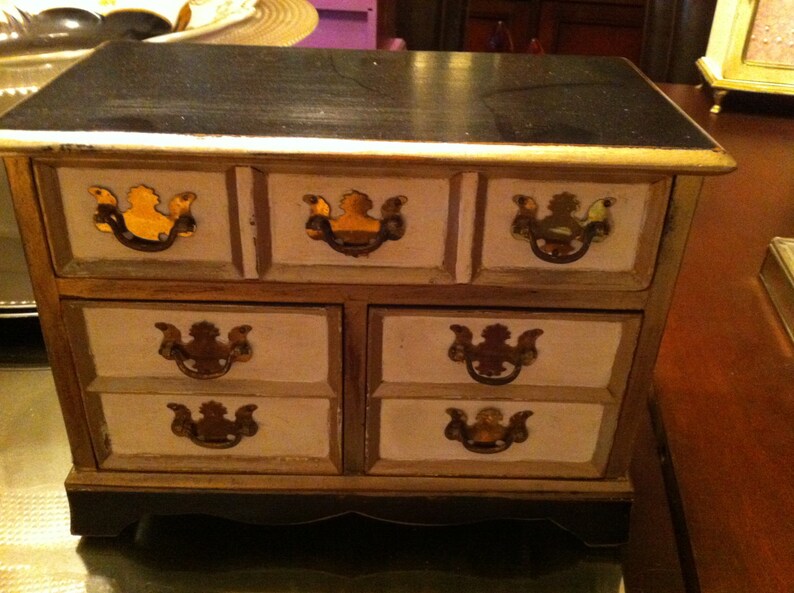 Hand Painted Jewelry Box Dresser Style Distressed Black Image 0
