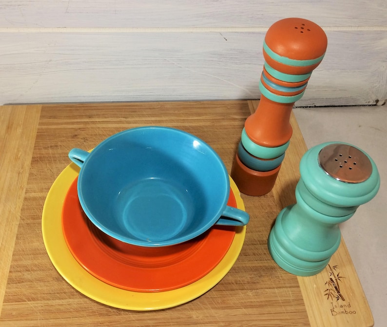 Turquoise Salt Shaker Hand Painted Cooking Accessories Gift for the Cook Spice Shakers Retro Colors Salt Shaker Turned Wood Salt Shaker