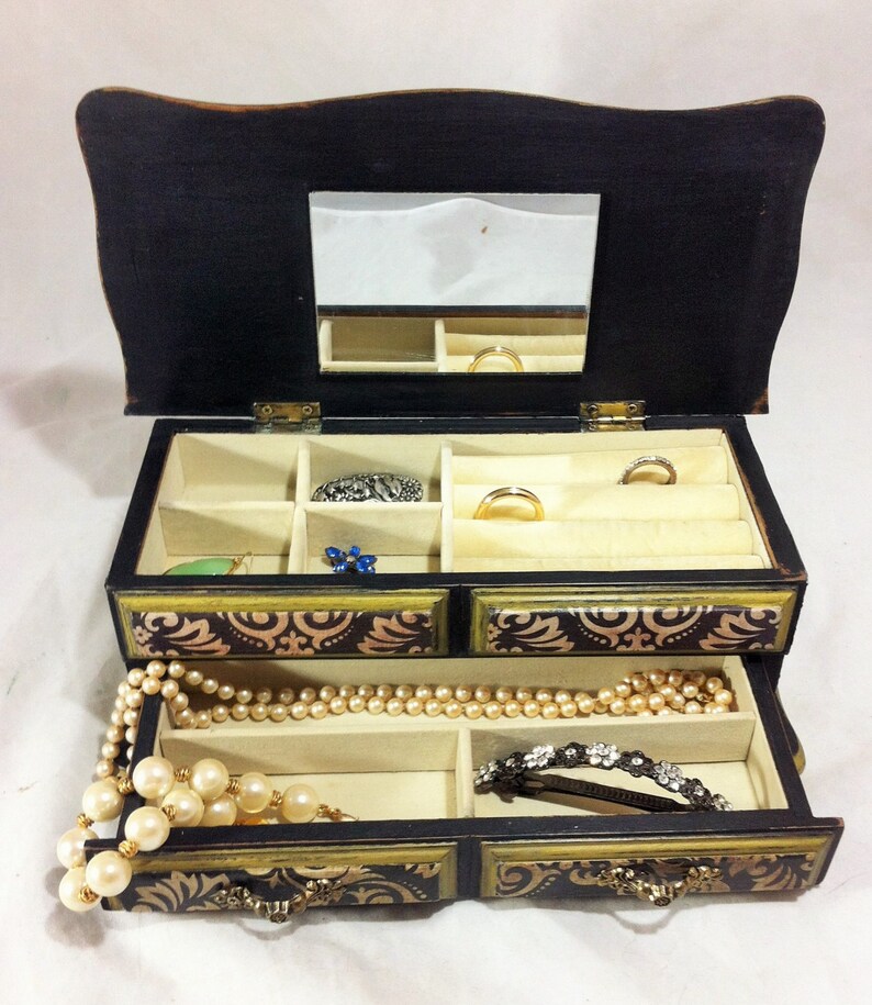 Black Damask Jewelry Box Men's Jewelry Organizer Gold Etsy