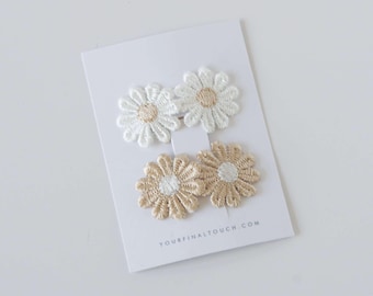 Embroidered Daisy Snap Clips: Baby Girl Hair Accessory Set