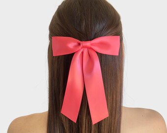 Satin Hair Bow for Women - Casual Days, Weddings, Formal Hair Clip, Handmade Satin Ribbon Hair Accessory
