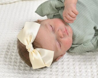 4 Inch Satin Bow Headband, Newborn, Baby Girls and Toddlers, Nylon Headband