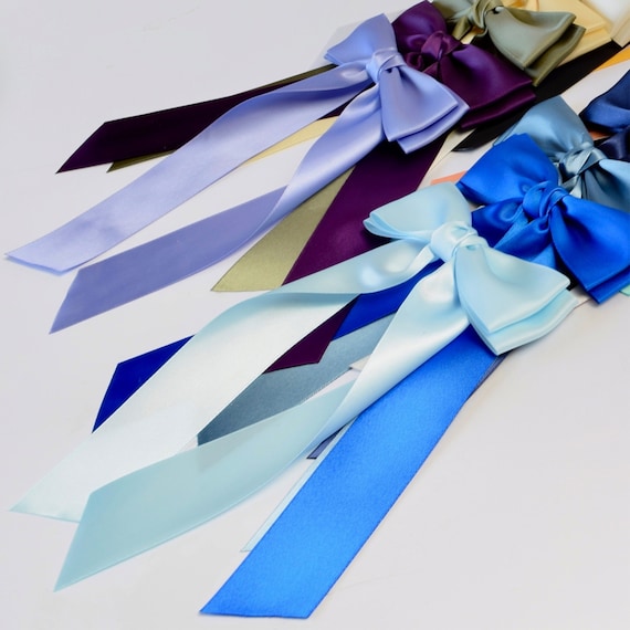 Satin Tie Bow, Satin Barrette Bow, Long Tail Hair Bows, Women Bows