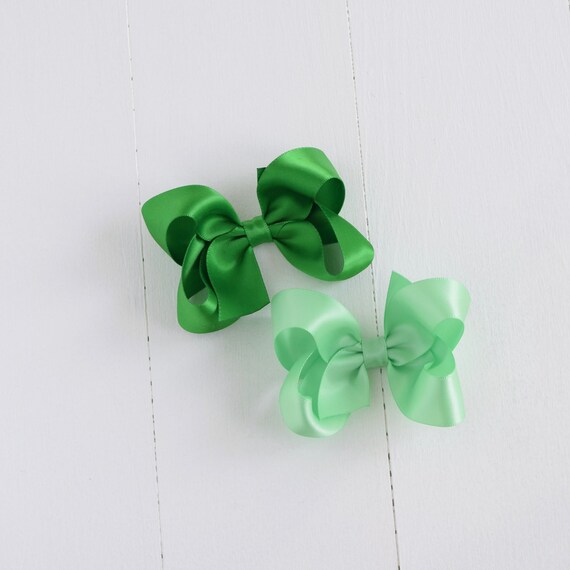 3 inch Green Satin Boutique Bow Clip Nylon Headband Satin Bow Headband Green Hair Bow