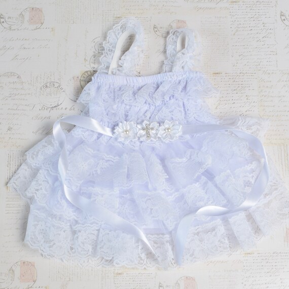 Baby white chiffon flower with a cross wedding lace Baptism Christening Handmade