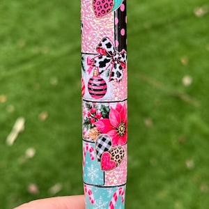 Handmade Pink Christmas Patchwork Pen, Animal Print Holiday Stationery