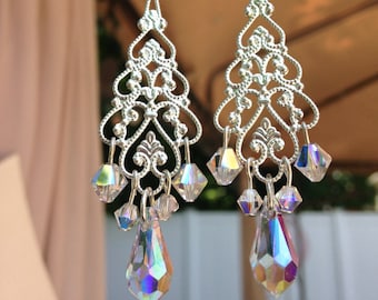 Chandelier Earrings, Bridal Earrings, Pagent Earrings, Swarovski Crystal Earrings , Long Earrings