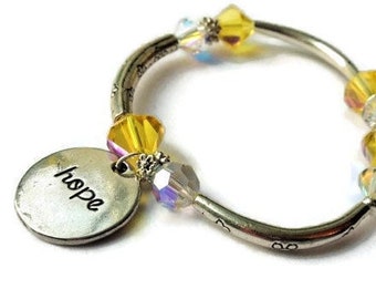 Fundraiser for Childhood Cancer, Awareness Bracelet, Yellow Ribbon Bracelet, Hope Bracelet, Yellow Crystal Bangle