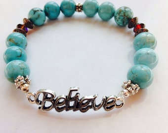 Sale, Believe Bracelet, Inspiring Jewelry, Turquoise Bracelet, Christian Bracelet