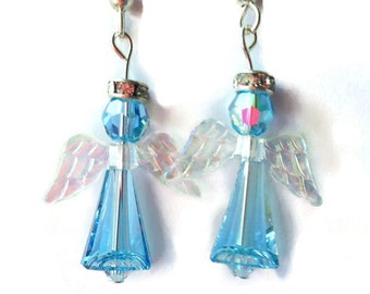 Last Pair, Swarovski Crystal Aquamarine Angel Earrings, Aquamarine Earrings, Blue Angel Earrings, Birthstone Jewelry, Aquamarine Angels