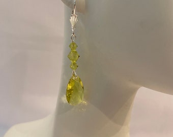 Citrus Green Crystal Earrings, Green Crystal Dangle Earrings