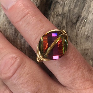 Swarovski Crystal Ring, Wire Wrapped Swarovski Crystal, 14mm Jonquil Cathedral Twist Ring, Custom Ring