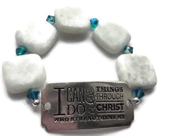 Philippians 4:13 Bracelet, Gemstone Scripture Bracelet, Christian Bracelet, Inspirational Bracelet, Sale, One of a kind.