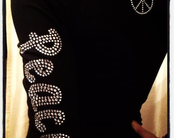 Rhinestone T Shirt, Peace Shirt, Sleeve Design, Sparkle Top, Peace Sign