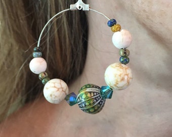 Mood Hoop Earrings, White Magnestite, Swarovski Crystal, Color Changing Earrings