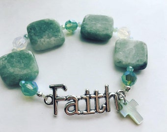 Faith Bracelet, Inspirational Bracelet, Amazonite Bracelet,Swarovski Crystals, Faith Jewelry