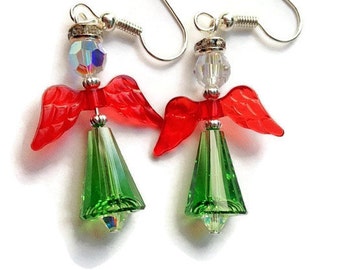 Swarovski Christmas Angel Earrings, Holiday Earrings, Crystal Angel Earrings, Swarovski Crystal Christmas Earrings