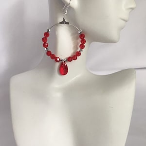 Red Swarovski Crystal Siam Hoops, On sale, Large Hoop Earrings, Valentine&#39;s Day Earrings, Red Crystal Earrings