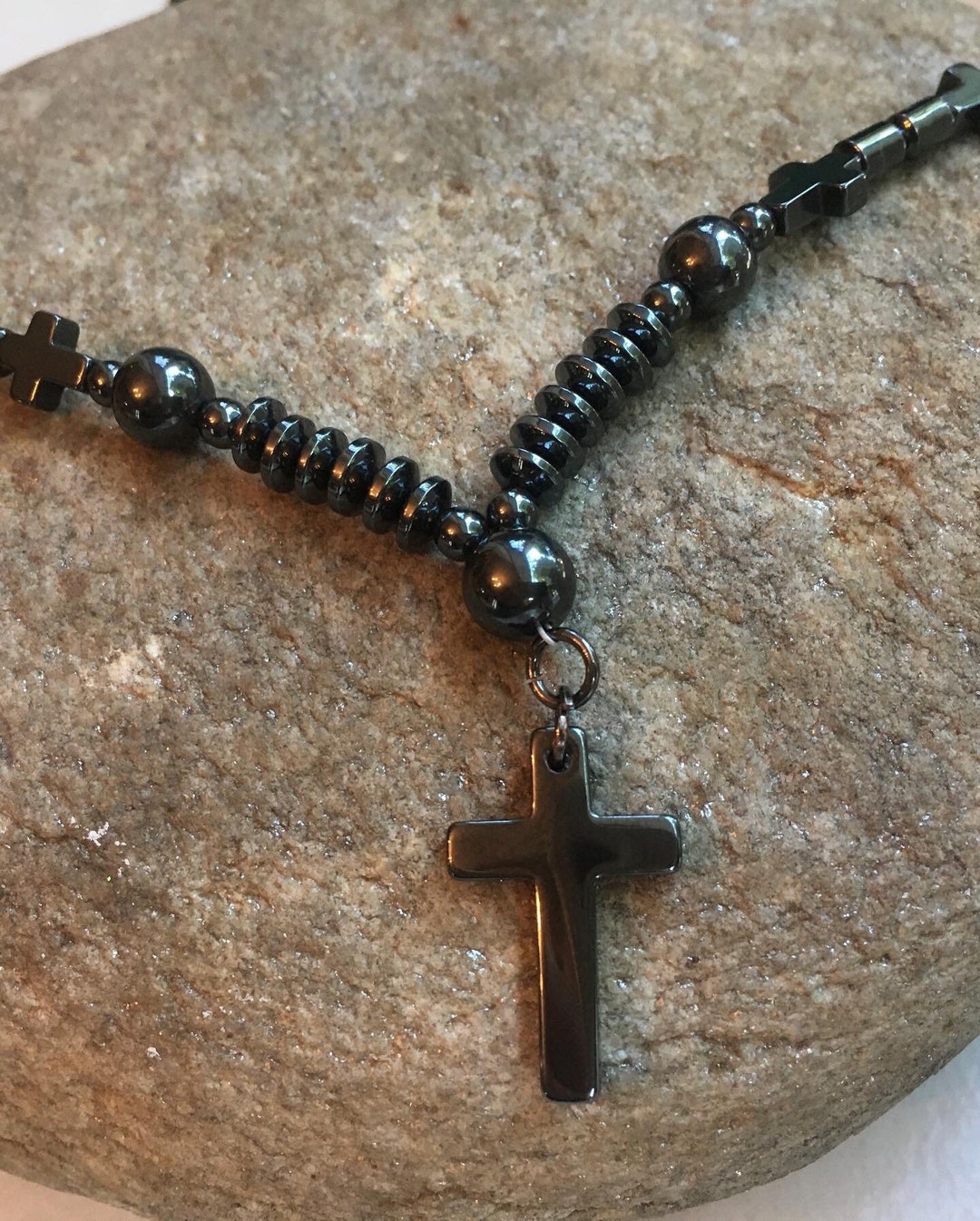 Hematite Cross Necklace, Unisex Hemitite Cross Necklace Etsy