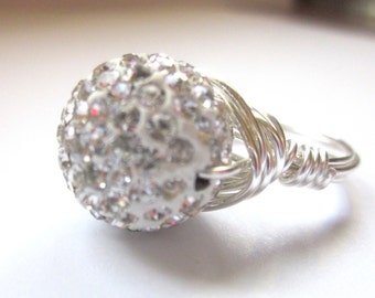 Ready to Ship, Pave Ring- Sparkle Ring, Swarovski Crystals, Summer Jewelry, white pave