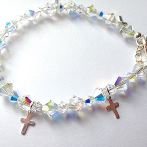 Crystal AB Crystal Bracelet, Sterling Cross Bracelet, Charm Bracelet, Christian Bracelet, Sparkle Bracelet
