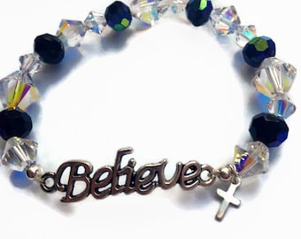 Limited Edition Swarovski Believe Bracelet, Christian Bracelet, Faith Bracelet, Inspirational Crystal Bracelet,Sale
