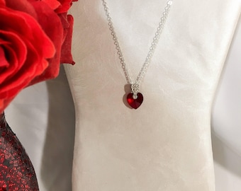 Valentine's Day Necklace, Swarovski Red Crystal Heart Necklace, Valentine's Day Gift, Love Gift