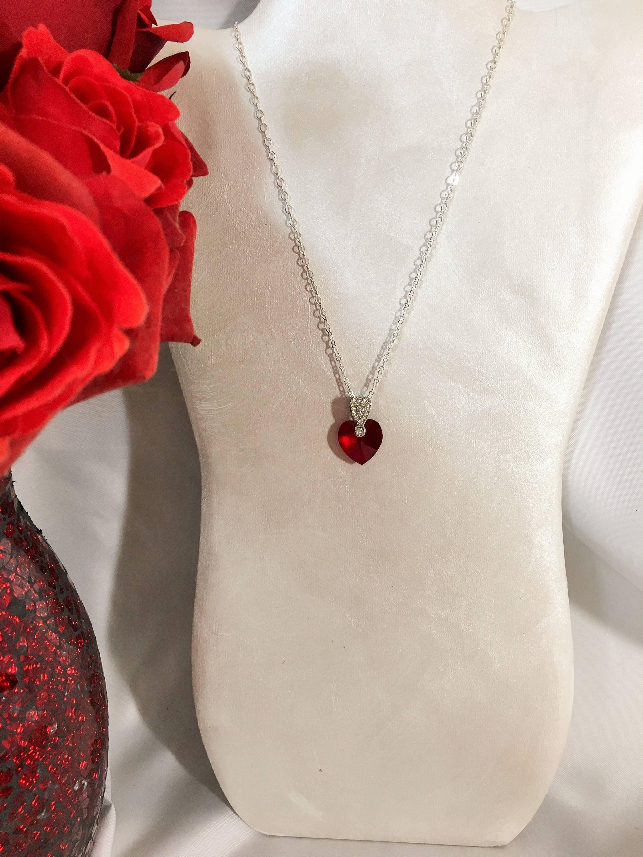 Ruby Red Crystal Heart Charm Swarovski Crystal Heart Bead 17mm Set of 5 0141