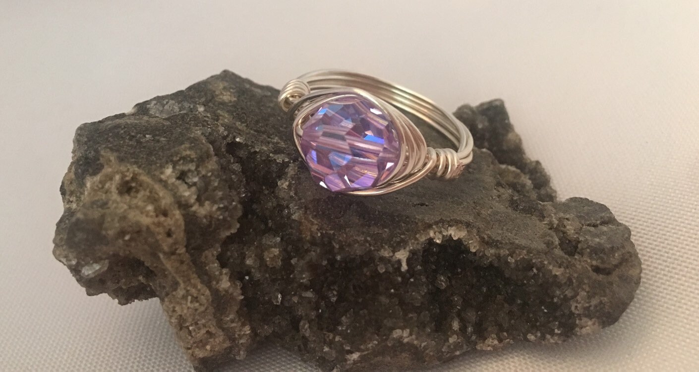 Swarovski Crystal Wire Wrapped Rings, Swarovski 10mm round Crystal Ring, Cuatom Swarovski Crystal Ring