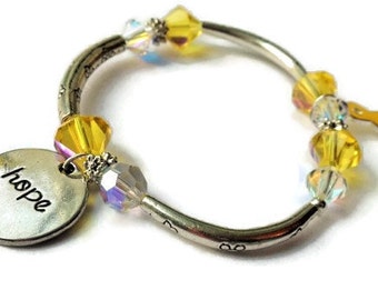 Fundraiser for Childhood Cancer, Awareness Bracelet, Yellow Ribbon Bracelet, Hope Bracelet, Yellow Crystal Bangle